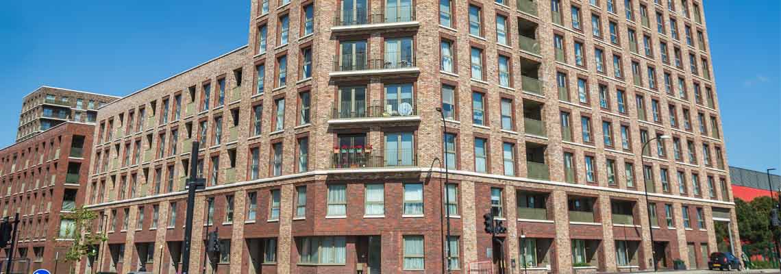 Blocks of a new residential development, Gallions Quarter in the Royal Albert Wharf area in east London, UK