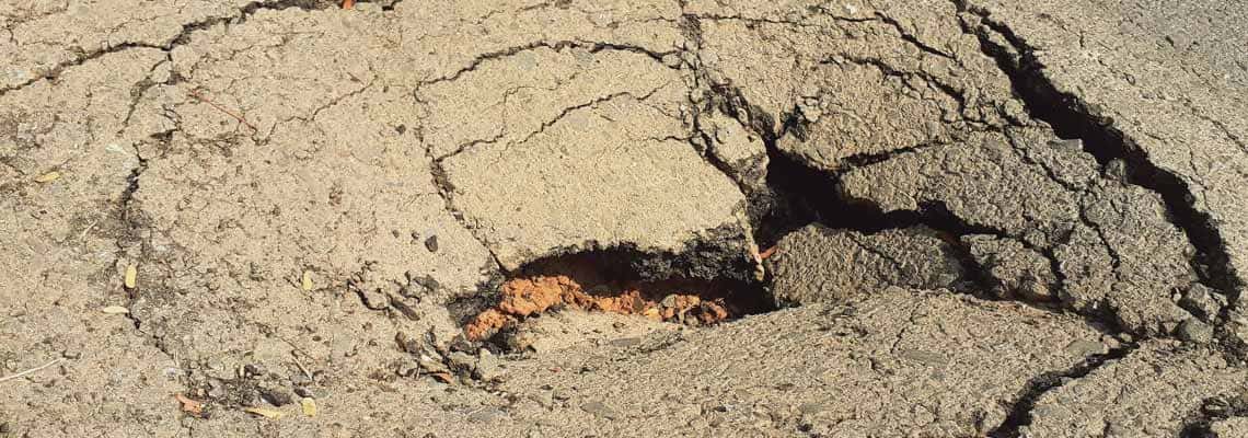 Road damaged by subsidence