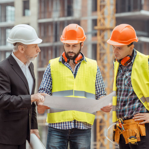 construction engineers discussing project