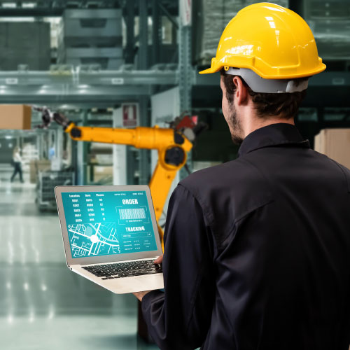 Automation manufacturing robot controlled by industry engineering