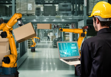 Automation manufacturing robot controlled by industry engineering