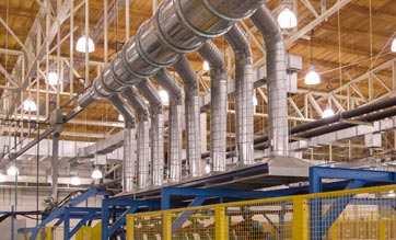 Exhaust hood with spiral air duct for ventilation in production process