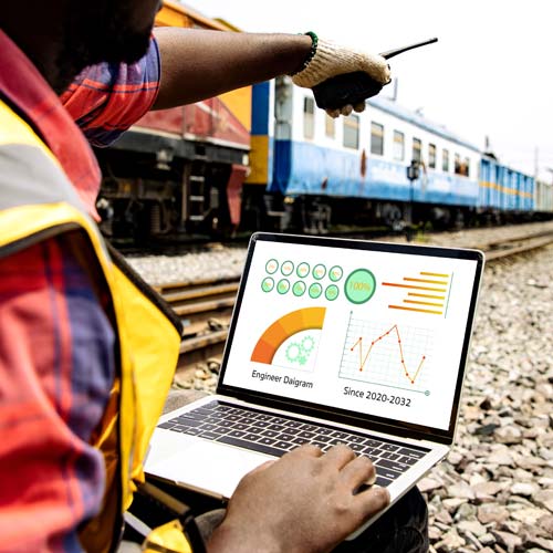 Engineers working on railway train station