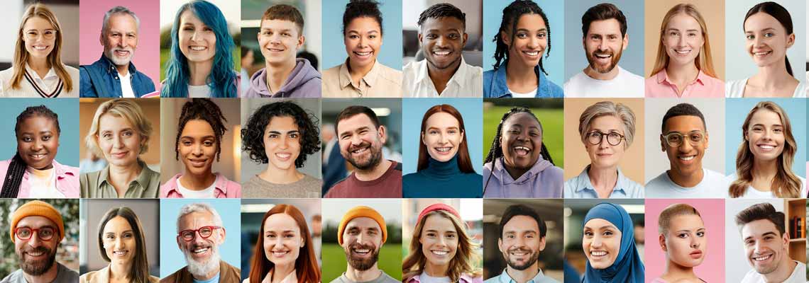 collage of multiracial smiling people