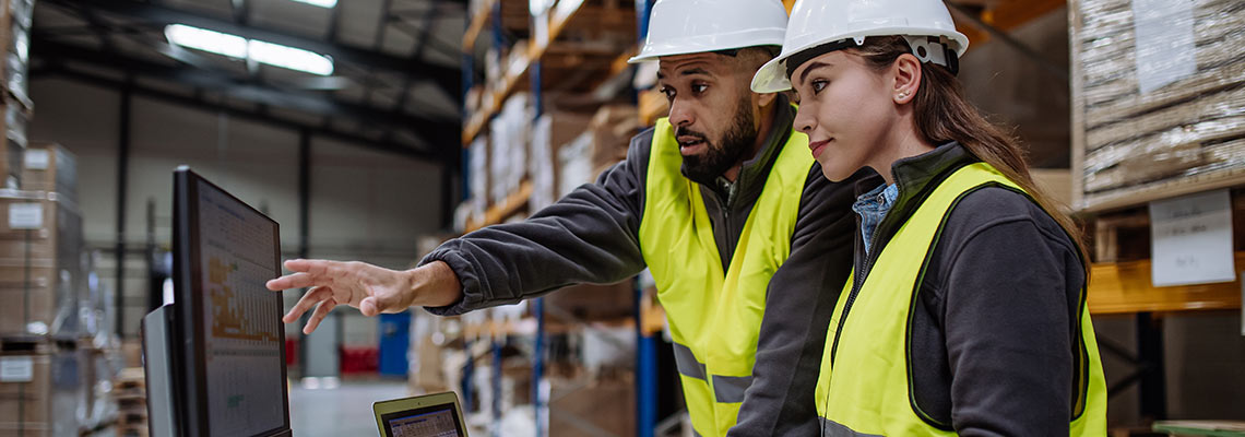 Warehouse employees meeting