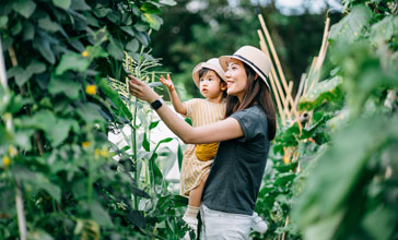 Mother and daughter in farm