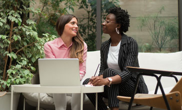 two women talking