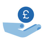 hand holding pounds pictogram