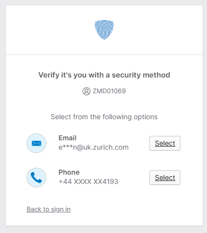 MFA verification methods choose, between Email and Phone