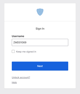 MFA sign in page with username filled in
