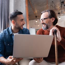 son helping dad complete online application