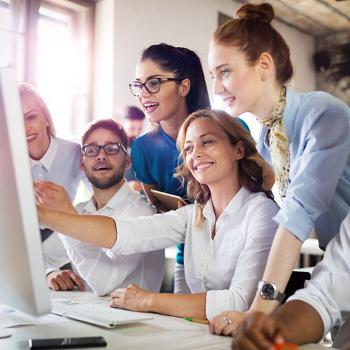 diverse group of young people in the office