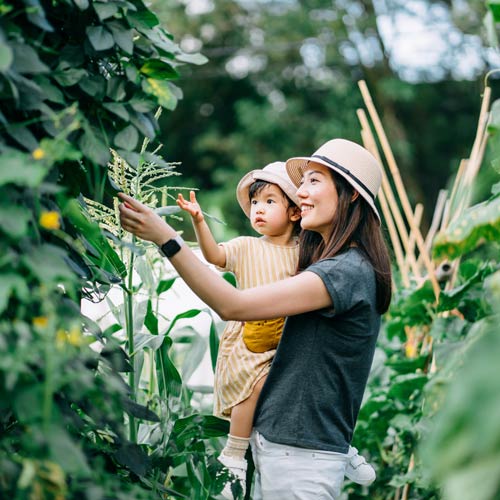 Mother and daughter in farm