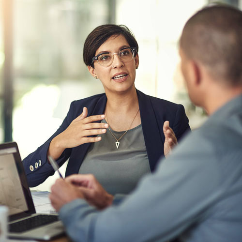 Adviser with client talking
