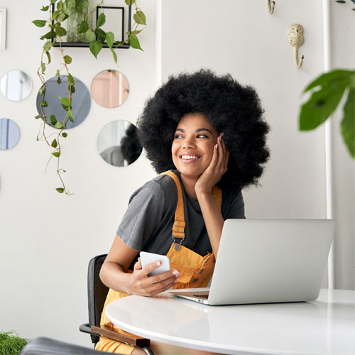 young woman working form home
