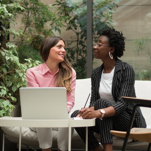 two women chatting