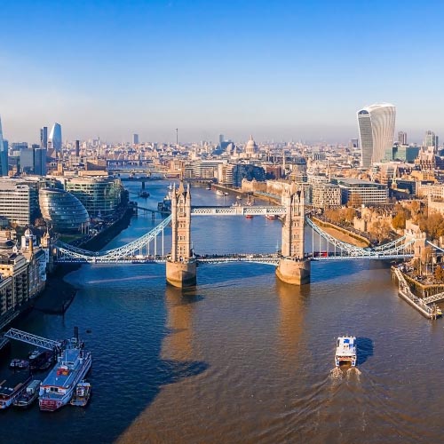 Aerial view of the Tower Bridge in London