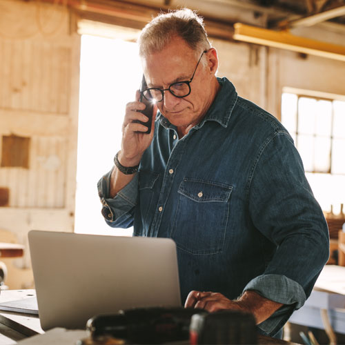 older man on the phone