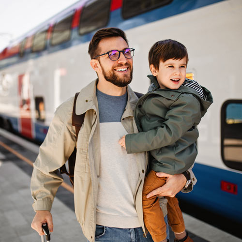 father and his son, are waiting for train