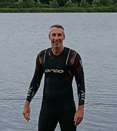 Simon swimming in the lake