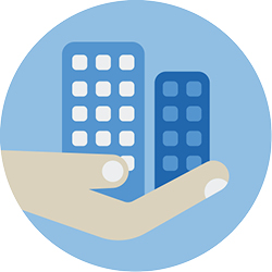 icon of hand holding buildings