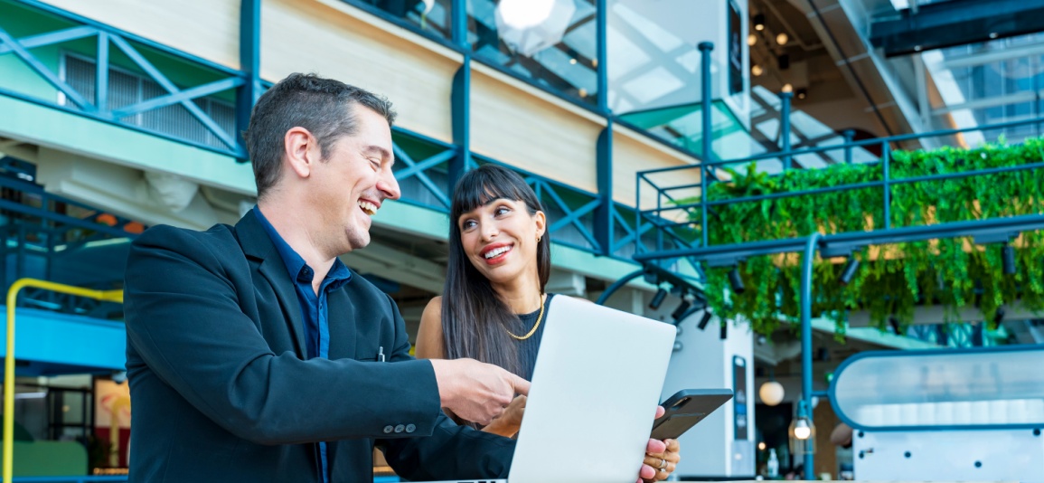 Team chatting in an office 