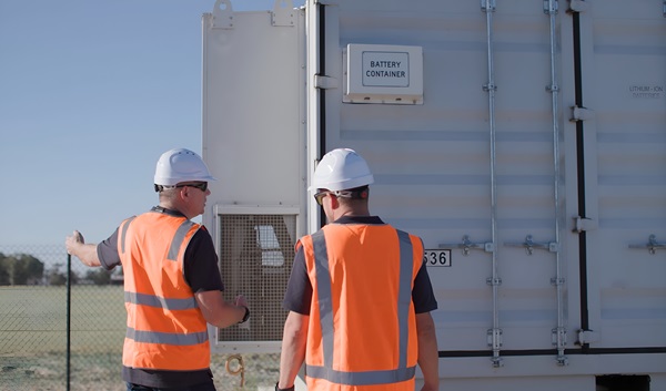 Engineers Inspect Battery Energy Storage Container