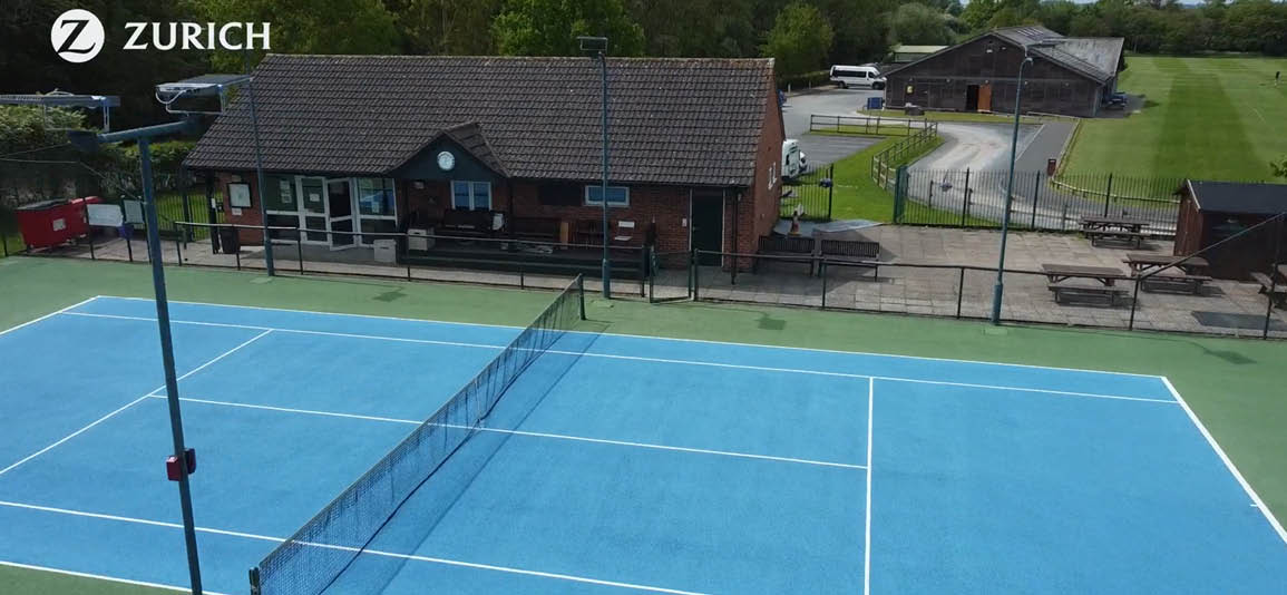 Ariel view of Market Bosworth Tennis Club building and their courts