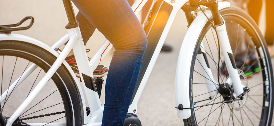Close up of battery pack of a modern electric bicycle