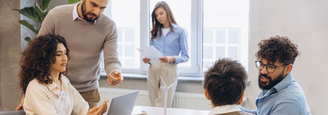 business professionals collaborating in an office
