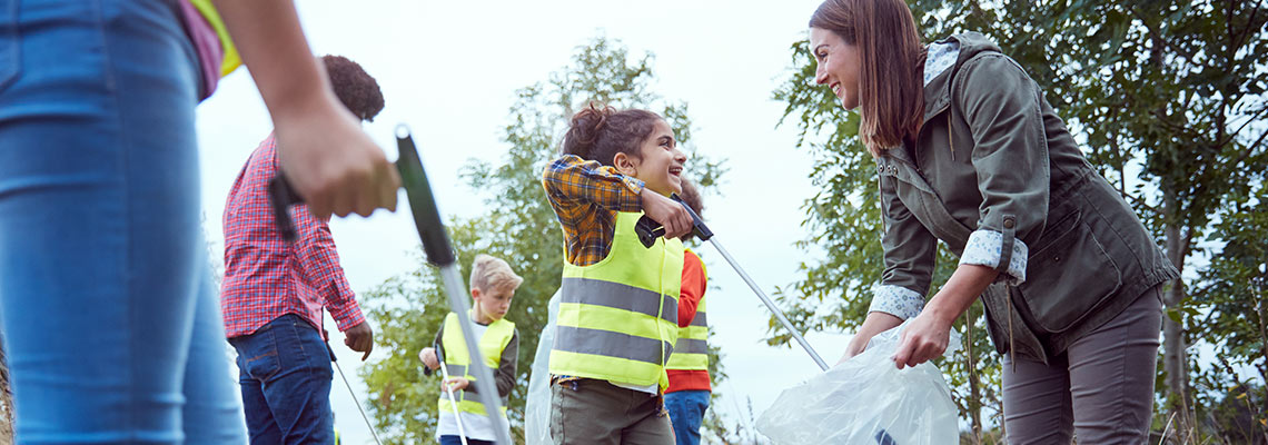 Children picking litter
