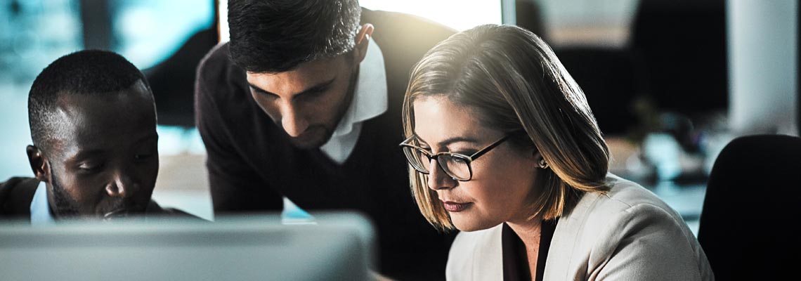 business people in office discussing project in workplace