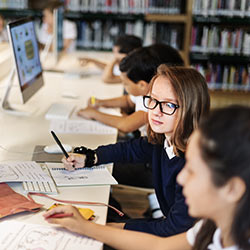 Young students working on computers at school