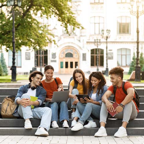 University students studying outside